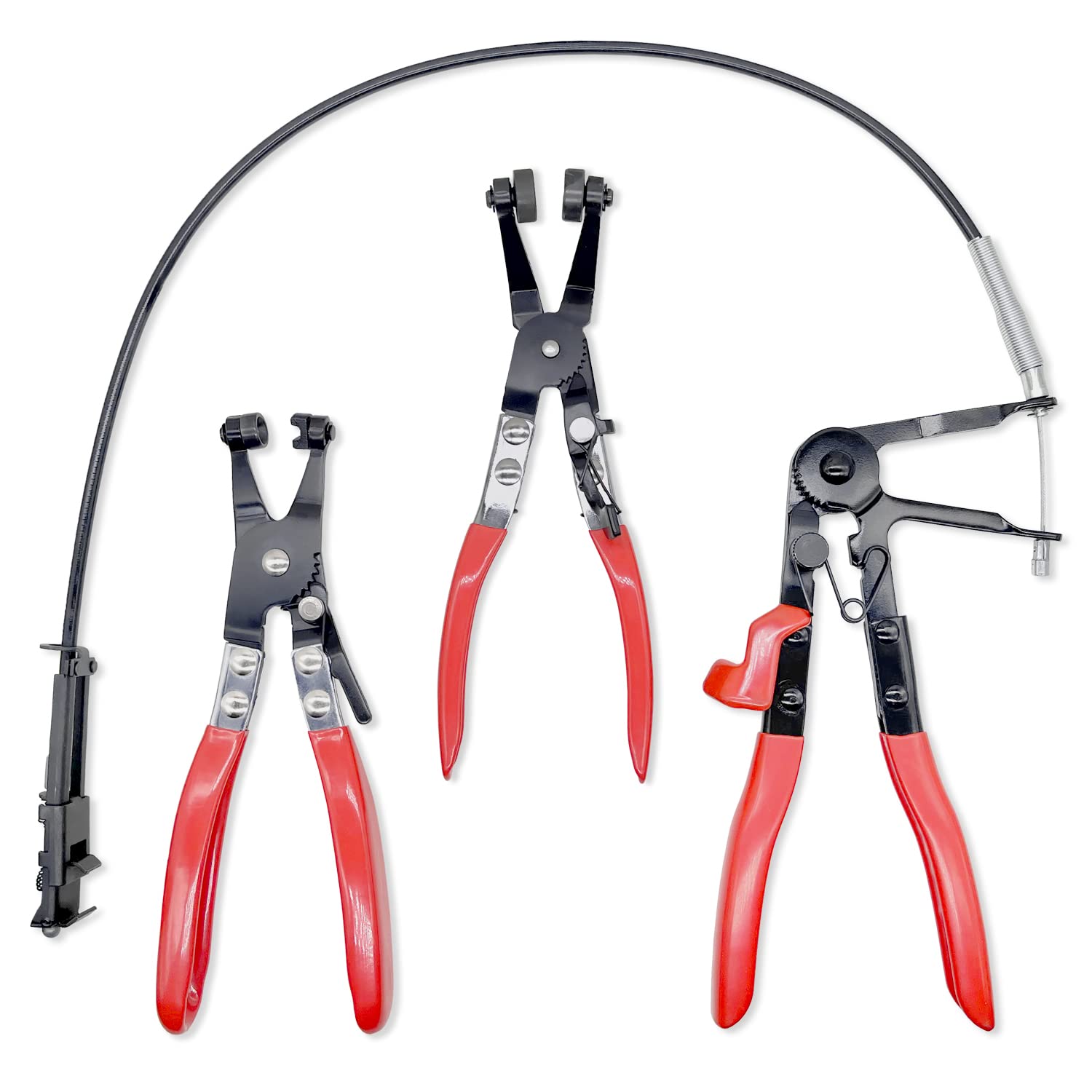 Hose Clamp Plier Kit（3Pcs）,Long Reach Flexible Wire Spring Hose Clamp Pliers Remover,Professional Hose Clamp Pliers Repair Tool,for Automotive Coolant Radiator Heater and Water Hose with Band Flat