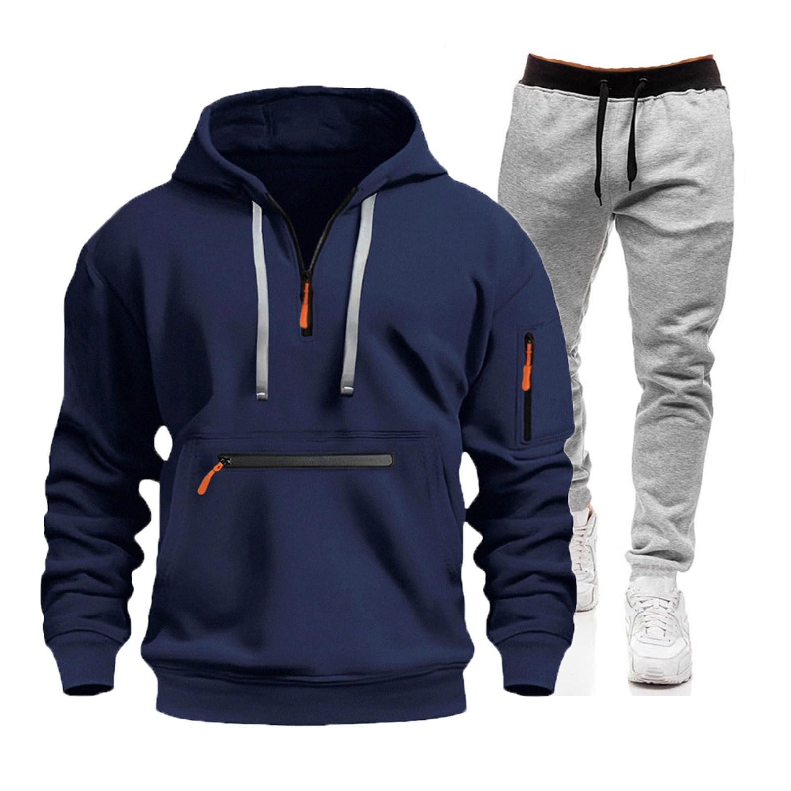 Męski zestaw dresowy, bluza z kapturem i joggery, 2-częściowy dres treningowy z zamkiem błyskawicznym dla mężczyzn, miękka polarowa bluza z kapturem i spodnie, lekka, wygodna odzież sportowa, strój na