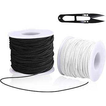 Elastic Band for Bracelets 2 Rolls Rubber Cord Rubber Cord 1 mm x 100 m Bead Cord with Scissors Elastic Thread for DIY Jewelery Making Crafts Black White