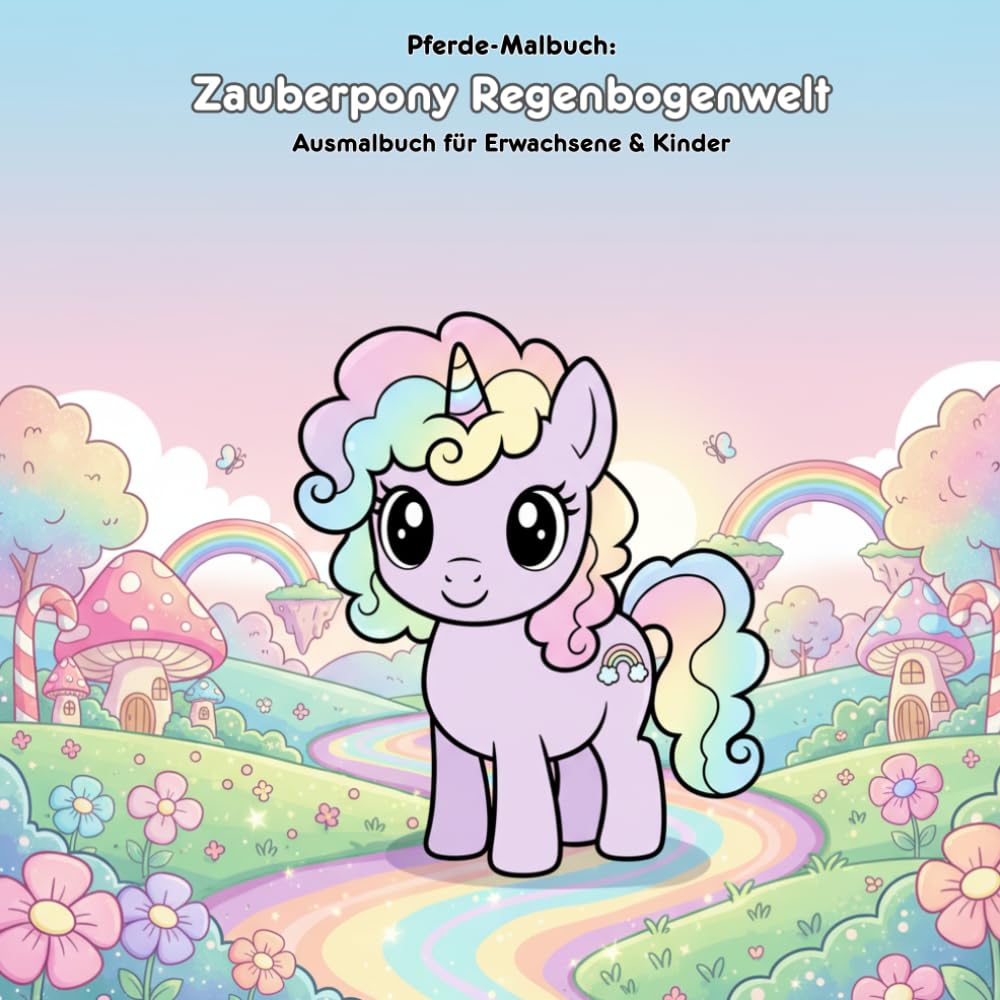 Zauberpony Regenbogenwelt: Geschichte & Malbuch: Für Erwachsene & Kinder: 36 Ausmalbilder (21.59 x 21.59 cm) – Große Motive & magische Pony-Geschichte zum Ausmalen und Vorlesen