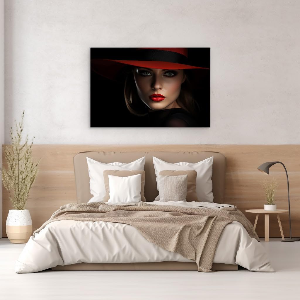 Canvas for Living room. Mysterious Elegance in Monochrome: A Study in Red and Green Against the Night, 27 x 18 inch Canvas Wall Art - Ready to Hang - 69x46 cm (27x18 inch)