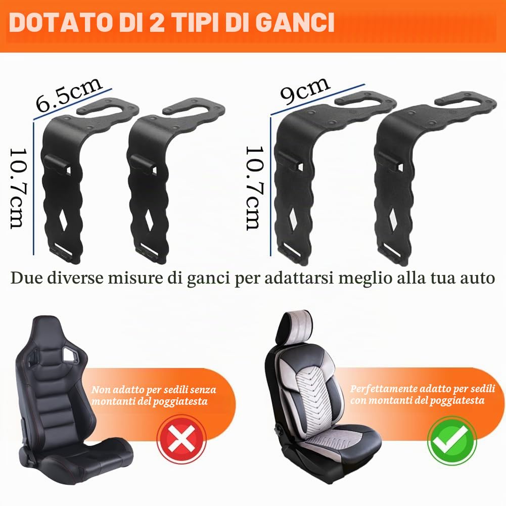 Organizer per poggiatesta auto con portabicchieri, portaoggetti da appendere allo schienale del sedile con ganci, multifunzione, tasca per bevande, cibo, snack, telefono, vassoio per bambini,