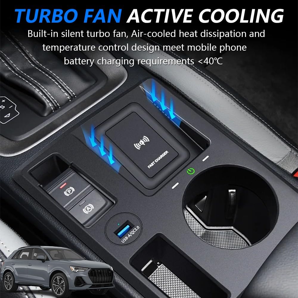 Cargador de Coche Inalámbrico para Audi Q3 Sportback RS Q3 2019-2024, Organizador de Consola Central Multifuncional con QC3.0 USB Carga Rápida Coche Teléfono Cargador para Audi Q3 Accesorios
