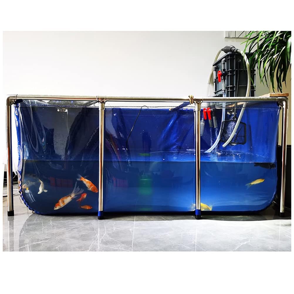 Duży zewnętrzny staw rybny z płótna PVC ze stalową ramą i zaworem spustowym – przestronny basen do akwarium 140 x 70 x 61 cm do ogrodu na podwórko i do przechowywania ryb