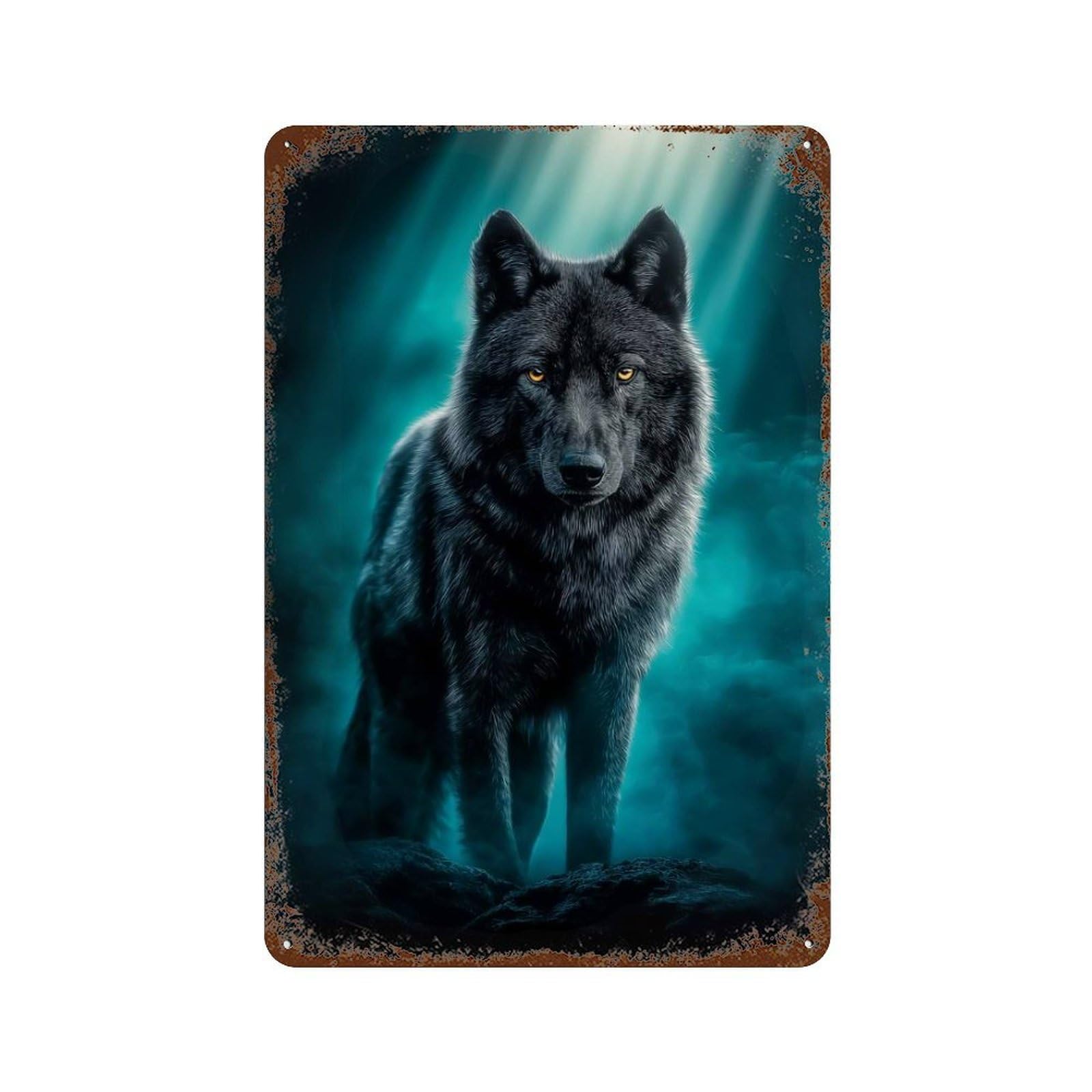 Majestic Black Wolf Vintage Metal Tin Sign 11.8"x7.9", for Garage, Bar And Workshop Decor, Novelty Wall Decor