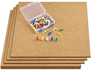 TUPARKA 6 Pack Cork Board 12"x12" - 1/4" Self-Adhesive Corkboards for Wall with 100 Push Pins Wall Bulletin Boards Square Bulletin Boards Cork Tiles for Wall Home School Office Decorative
