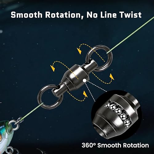 Miniatura 2 de Eslabones Giratorios de Pesca con Rodamiento de Bolas 30/50 piezas 0#-10# Aparejo de Pesca con Anillo de Soldadura Sólida de Acero Inoxidable para