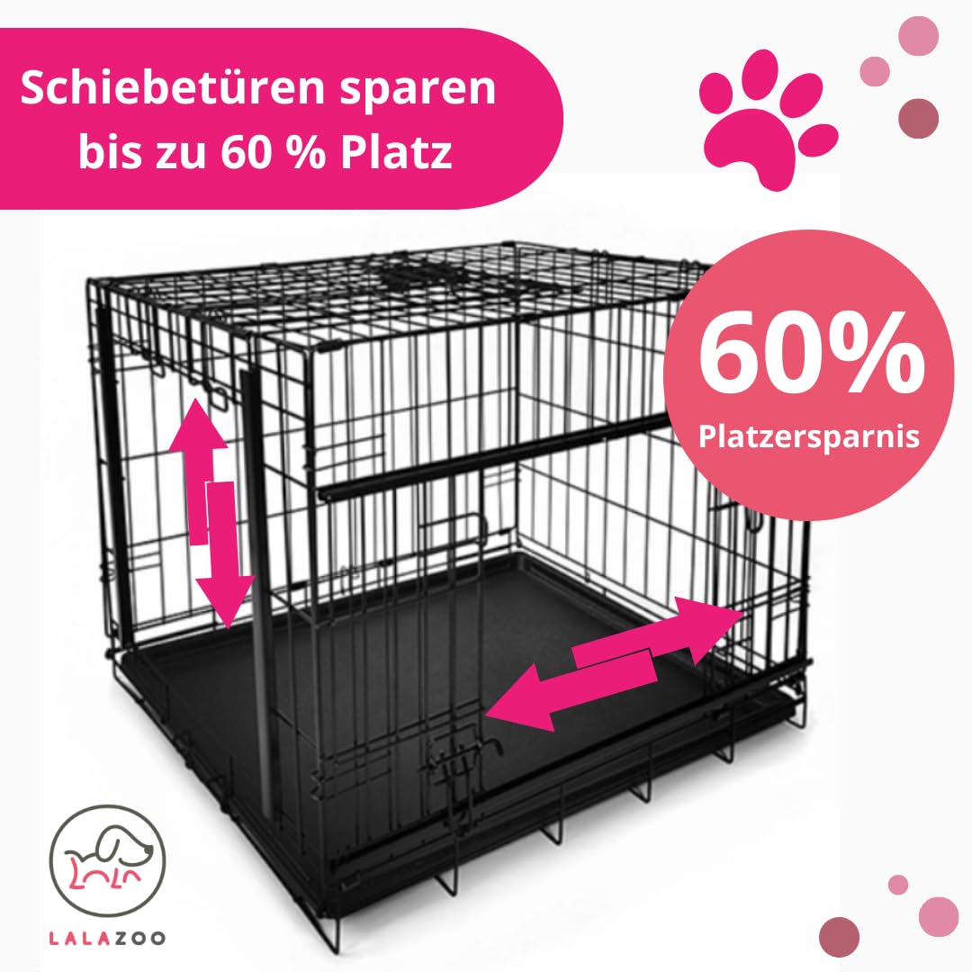 Hundebox 91x61x69 cm mit Schiebetür – Faltbarer Metall Hundekäfig, platzsparende Transportbox mit Bodenwanne, 2 Türen, für mittelgroße und große Hunde