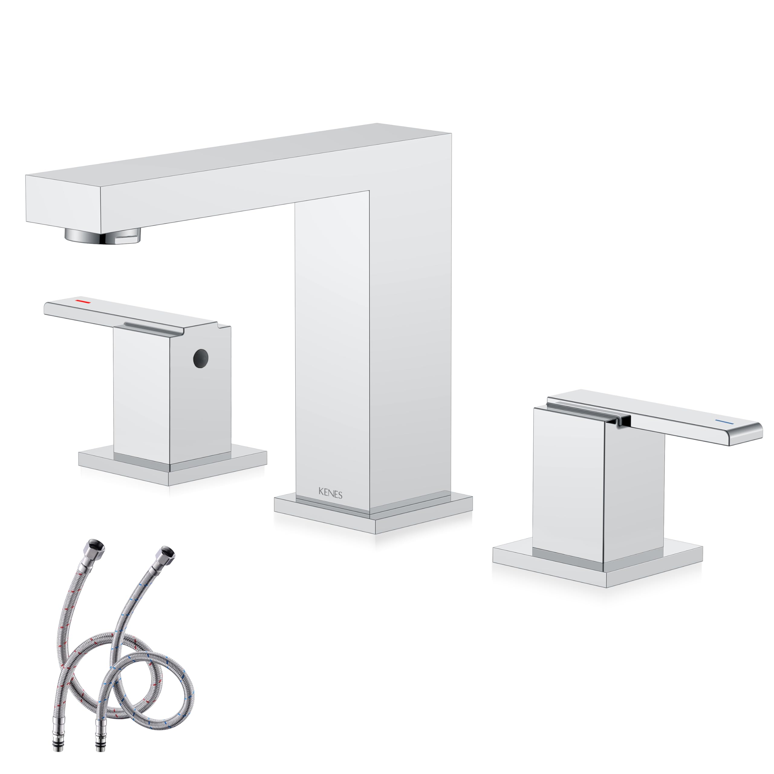 KENES Chrome Widespread Bathroom Faucet Two Handle Bathroom Sink Faucet, 8-Inch 3 Pieces Bathroom Vanity Faucet 3 Hole with Supply Lines, KE-9050-5