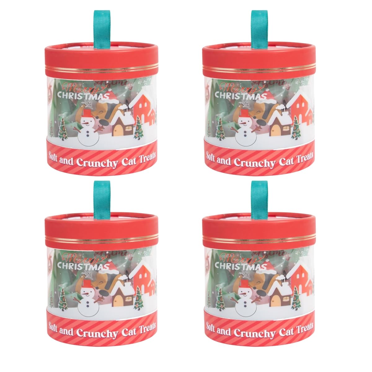 Festive Cat Treats Christmas Pack – 40 Bags of Crunchy Pillow Snacks in Salmon, Beef, Catnip & Chicken Flavours – Holiday Reward Bites in Festive Gift Packaging for Cats