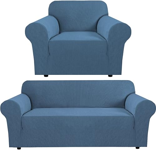 H.VERSAILTEX Fundas elásticas para sofá (sofá de 72 a 96 pulgadas azul polvoriento) para sofá de 3 cojines, funda elástica para silla (sillón de 32