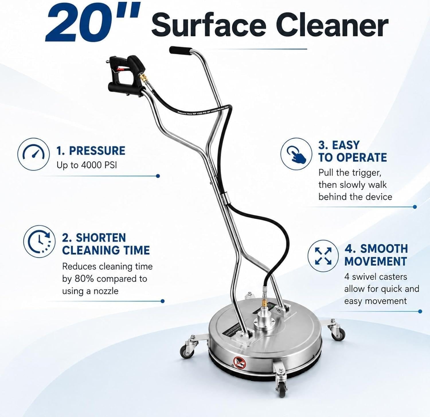 20/24 Pulitore Superficie per alta pressione, 4 Ruote, 2 Maniglie, Patios