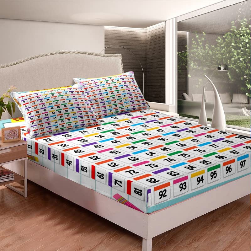 jejeloiu Number Sheet Set Number Table Sheets with Deep Pocket Fitted Sheet for Kids Teens Enlightenment Education Bed Sheets Set Colorful Bedding Set Room Decor Bedroom Full Size