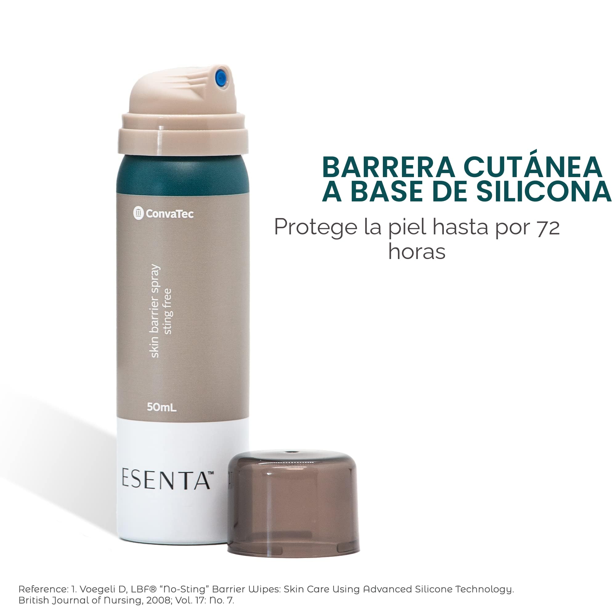 ConvaTec ESENTA Barrera cutánea para la protección alrededor de ostomías y heridas, a base de silicona, sin picaduras y sin alcohol, botella de spray de 50 ml (paquete de 1)