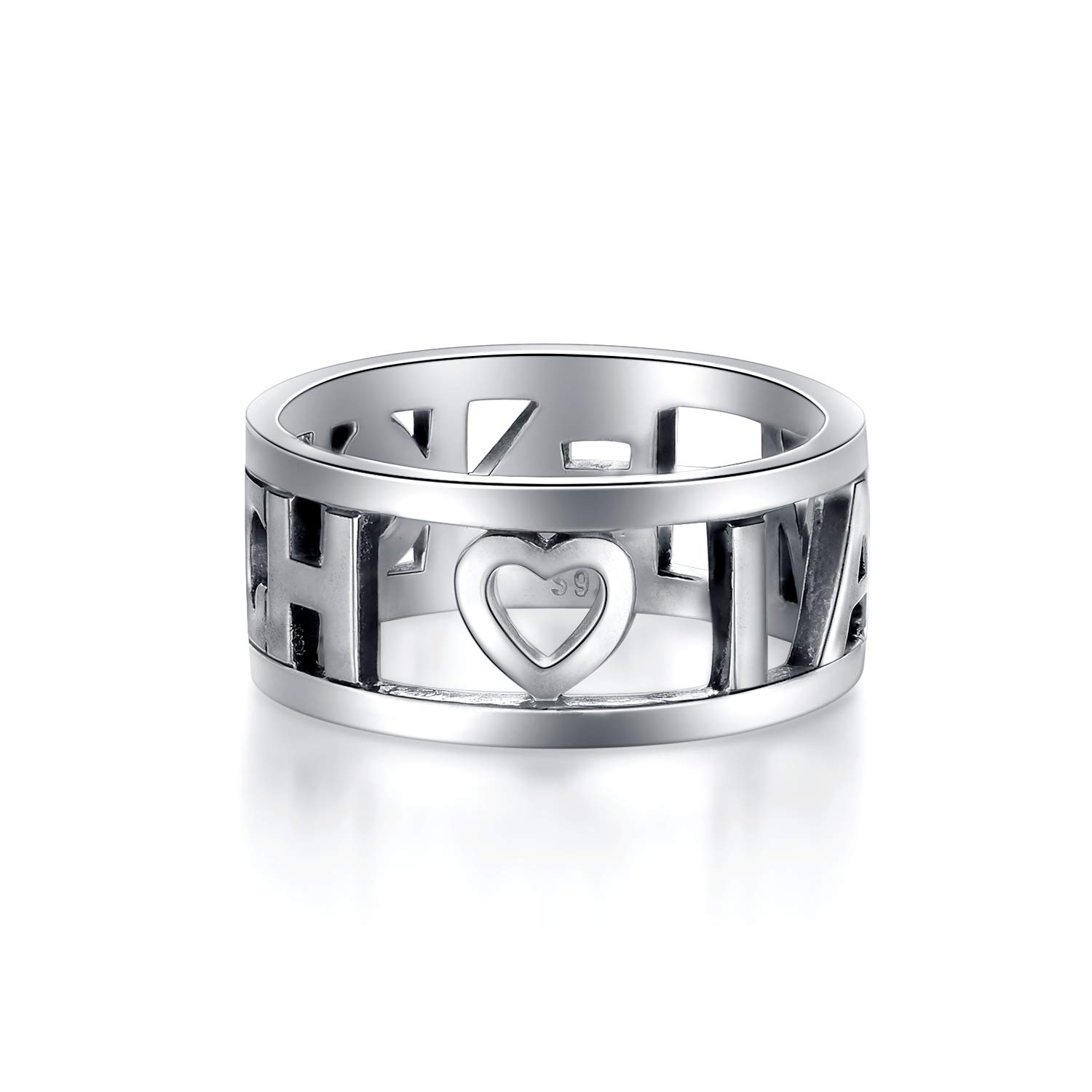 PEIMKO Vintage Inspired Sterling Silver I am Enough Band Rings, Oxidized Silver Jewelry for Women Ladies Size 5-12