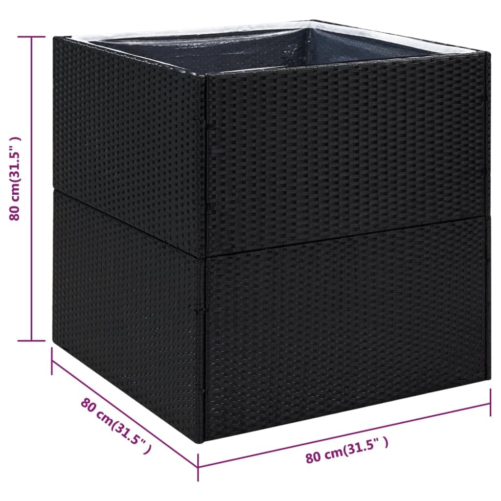Donica ogrodowa czarna 80x80x80 cm rattan PE kwietnik skrzynka na kwiaty taras balkon ogród stojak na rośliny z nylonowym wkładem odpływem wody