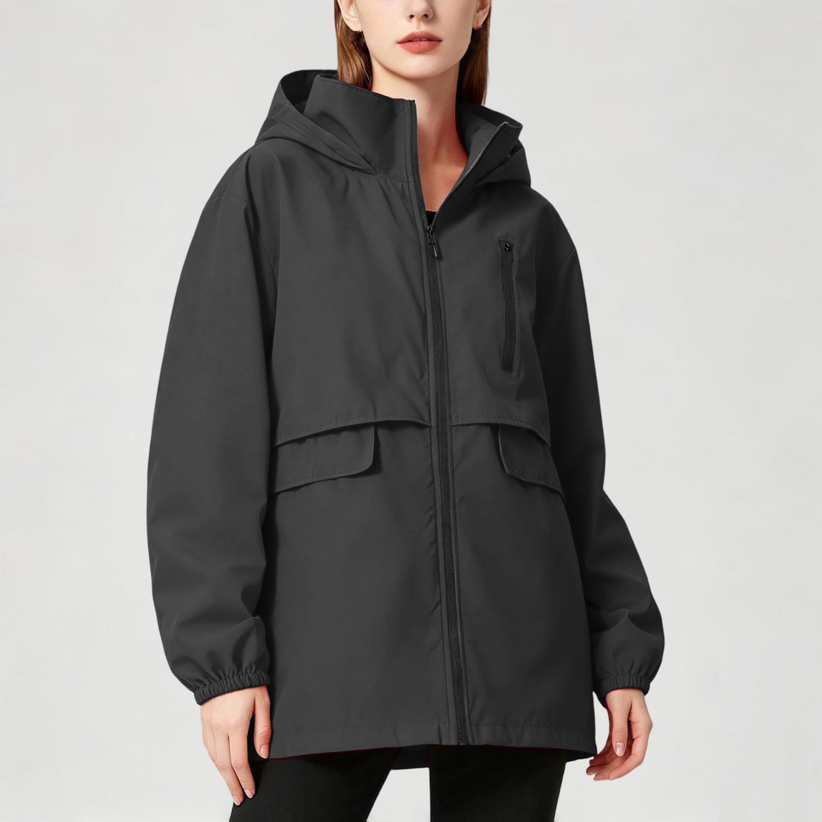 Regenjacke Damen Windbreaker Lang Wanderjacke Outdoorjacke Fahrradjacke