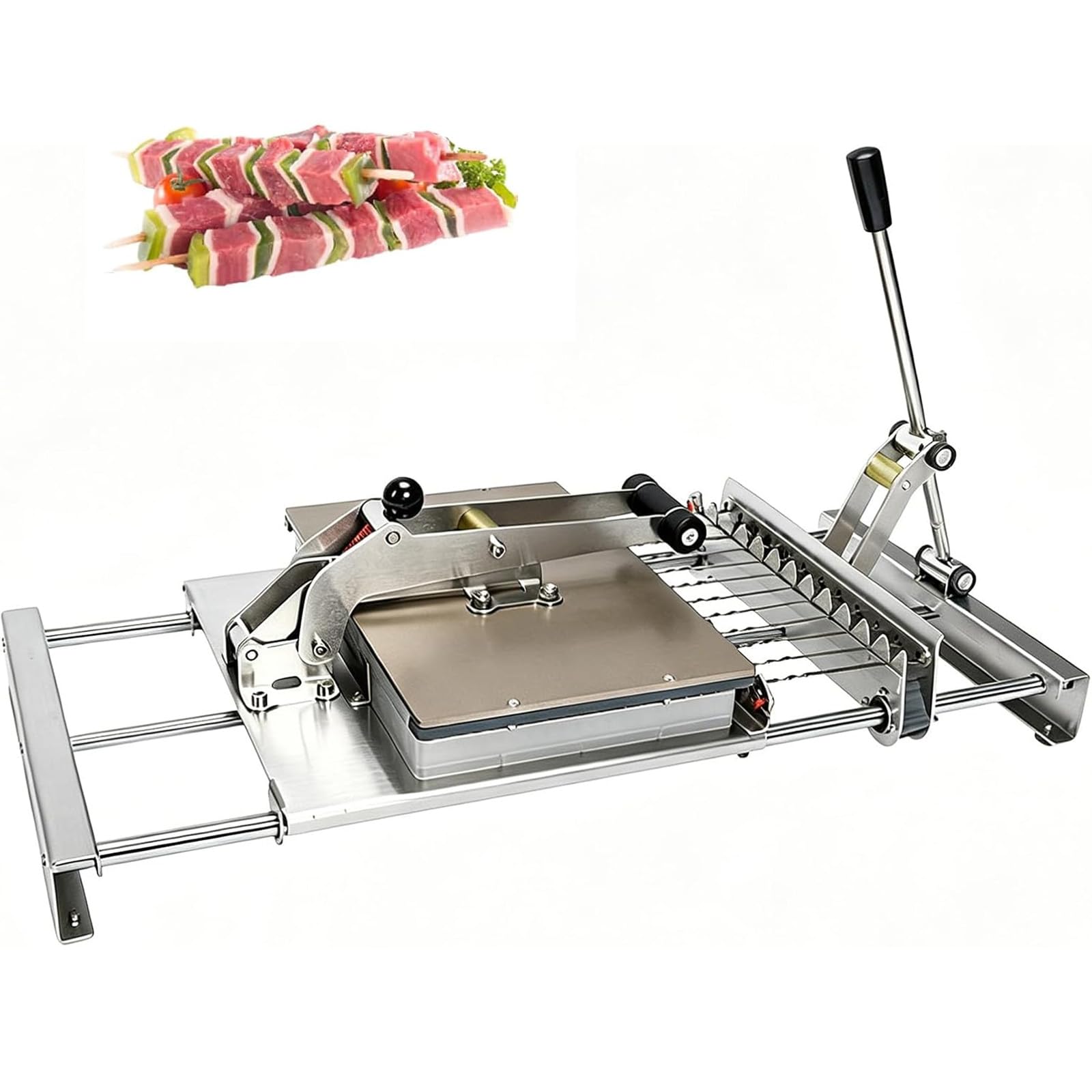 YXZQLOZ Manual Mutton Skewer Machine, Stainless Steel Kebab Tool with Baffle, Adjustable for Bamboo and Steel Skewers (12 Hole)