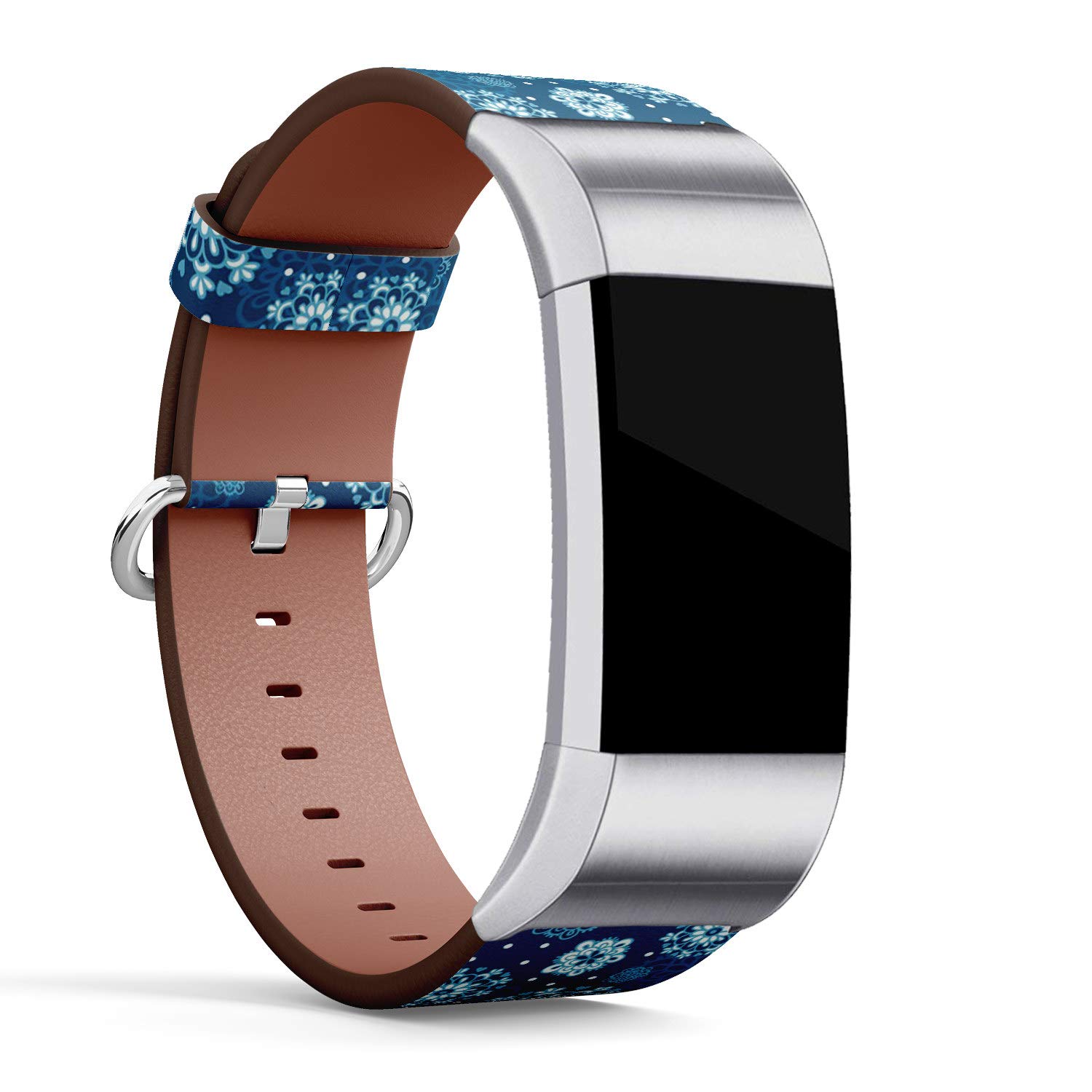 Compatible with Fitbit Charge 2 - Leather Band Bracelet Strap Wristband Replacement with Adapters - Flowers Snowflakes