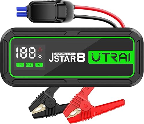 UTRAI Arrancador portátil para automóvil, 3000 A pico 74000 mWh, batería de arranque para motores de gasolina de hasta 10 L y 8 L diésel, cargador