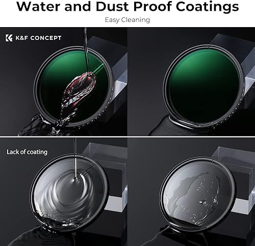 Miniatura 5 de K&F Concept Filtro de densidad neutra variable de 1.929 in ND8-ND2000 (3-11stop), filtro ND ajustable hidrofóbico con 24 capas multicapa para lente