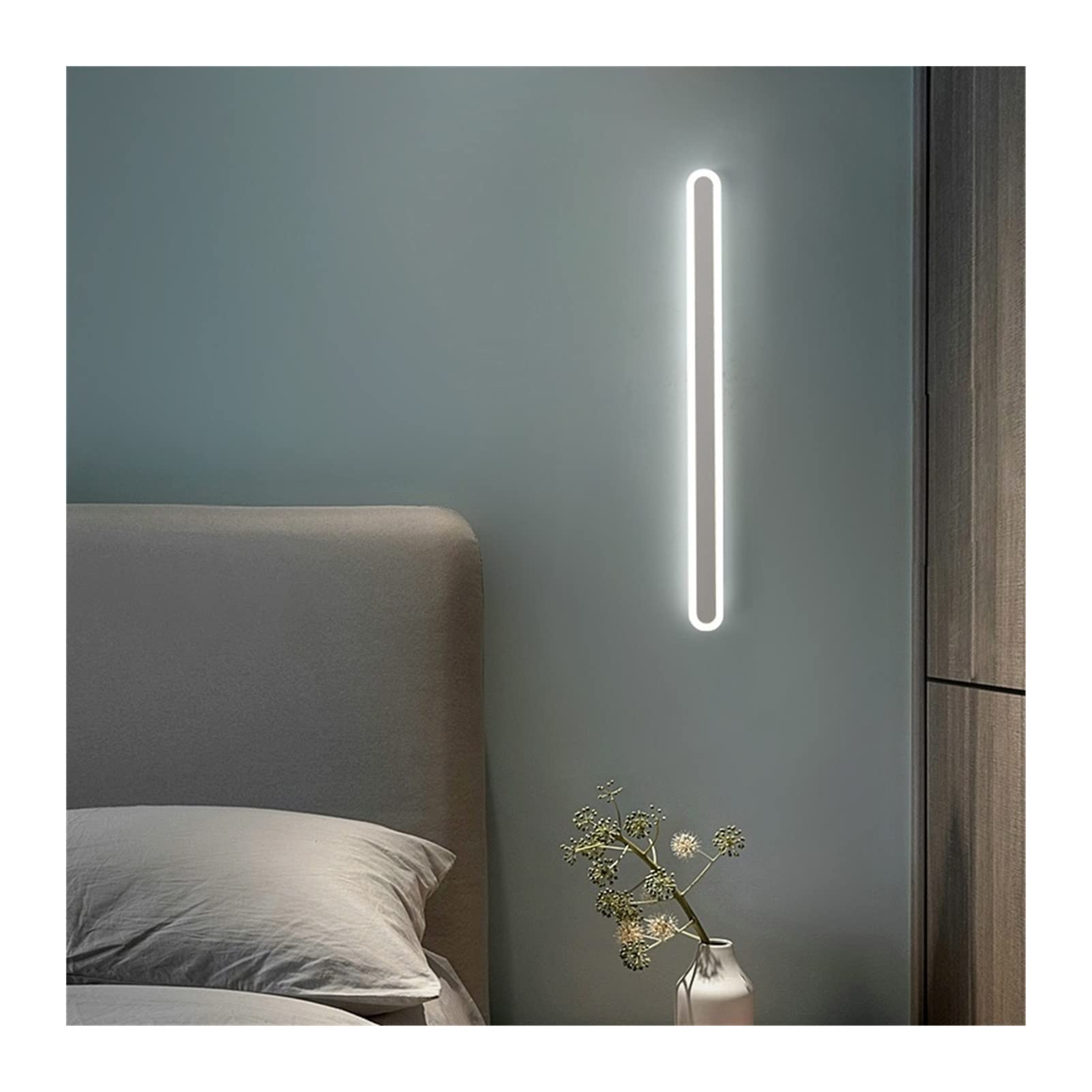 HCZKIUJY Wall lamp, Wall lamp, Modern Long Strip Wall Lamp Ambient Light Indoor LED Background Sconce Lamp Compatible with Living Room Sofa Stair Bedside Aisle Light,Indoor Wall Light (B-White)