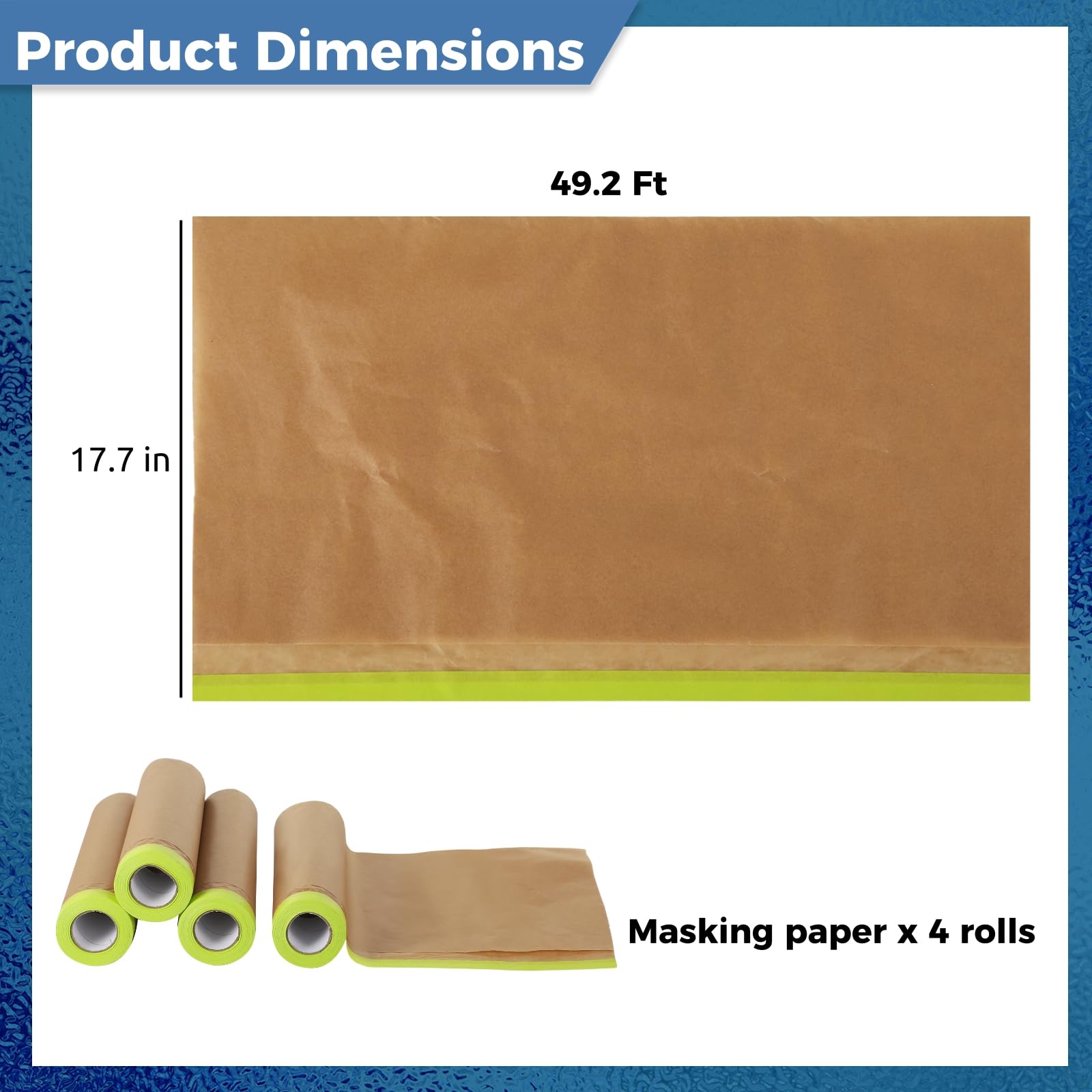 4 Rollen vorgeklebtes Abdeckpapier zum Malen, 45 x 120 cm, ideal für Sockelleisten, Auto und Türrahmenschutz