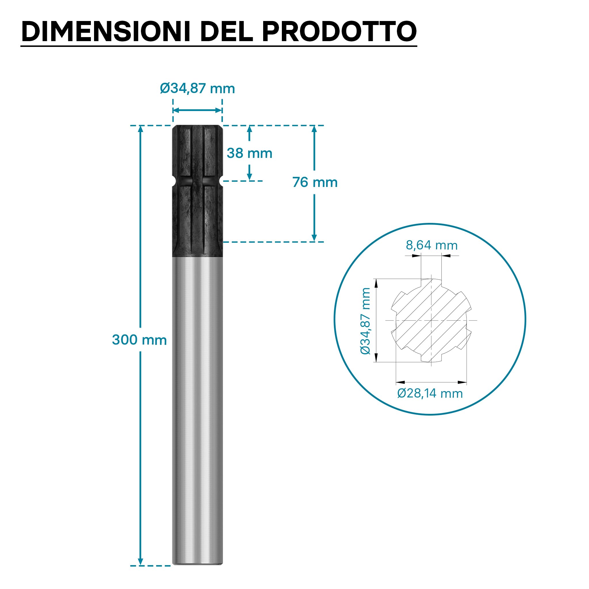 Wiltec Profilo scanalato per Albero cardanico B1 Giunto scanalato 300 mm 1 3/8" 6 Denti Trattore Cardano