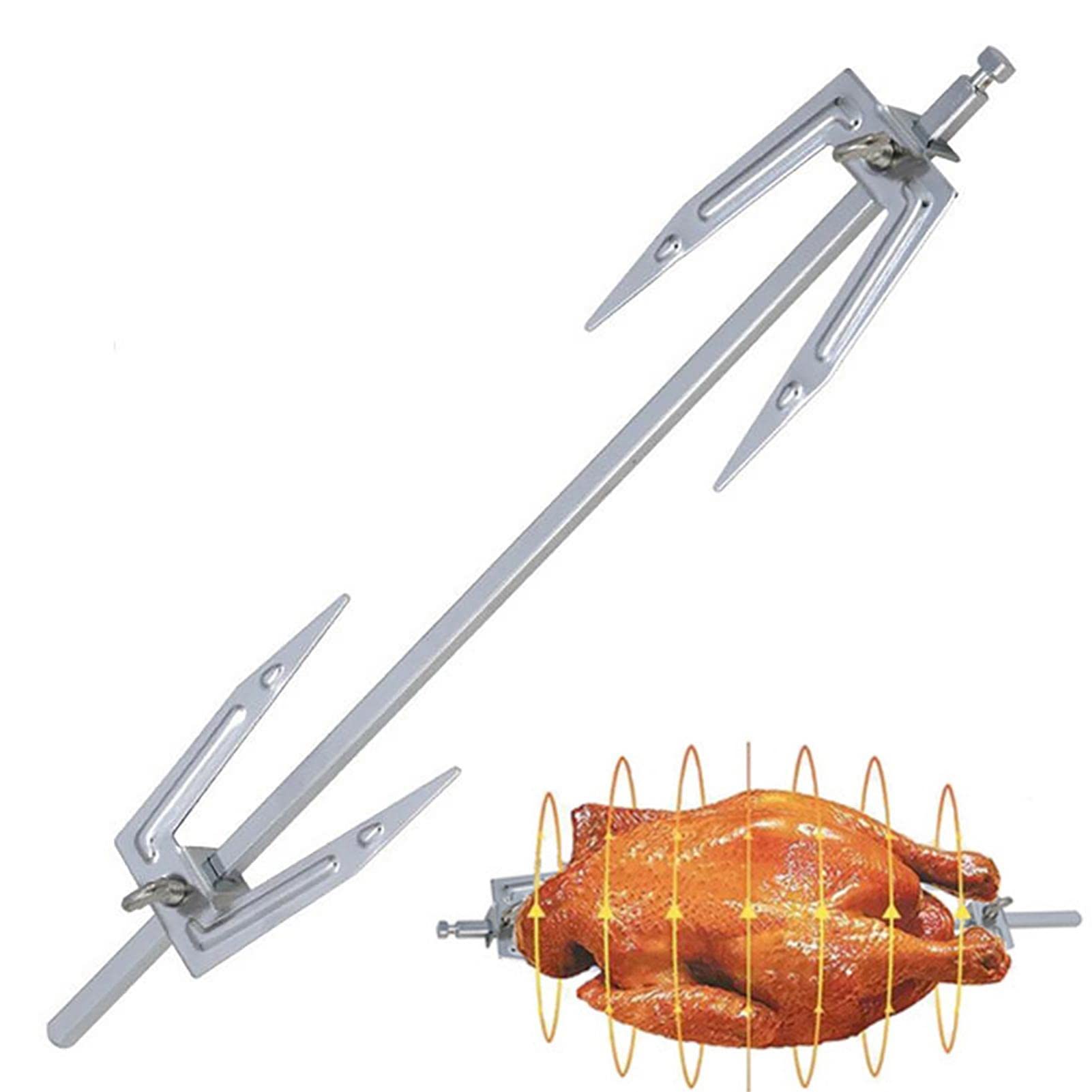 LOXE Rotisserie Rod - Rotisserie Meat Forks - Heavy Duty Stainless Steel Charcoal Spit Rotisserie Roaster Grill For Camping And Outdoor Barbecue