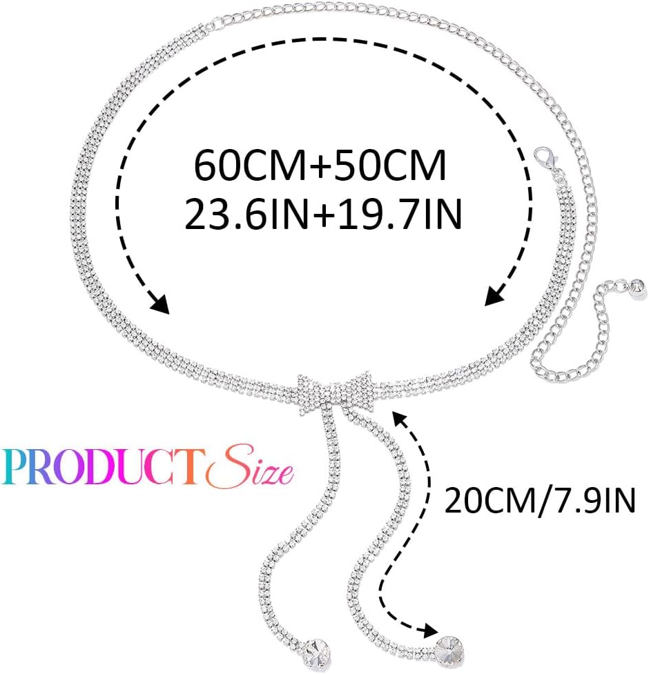 COSYDAYS Silver Rhinestone Belt Sparkly Waist Chain Fashion Bling Dress Belts Accessories for Women - Image 3