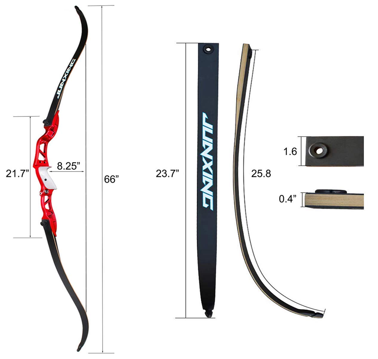 66" Arc Recourbé de Takedown et Kit tir à l'arc pour Adultes 24-36 lbs Riser en Alliage d'aluminium avec des flèches en Carbone Chasse Longbow Set