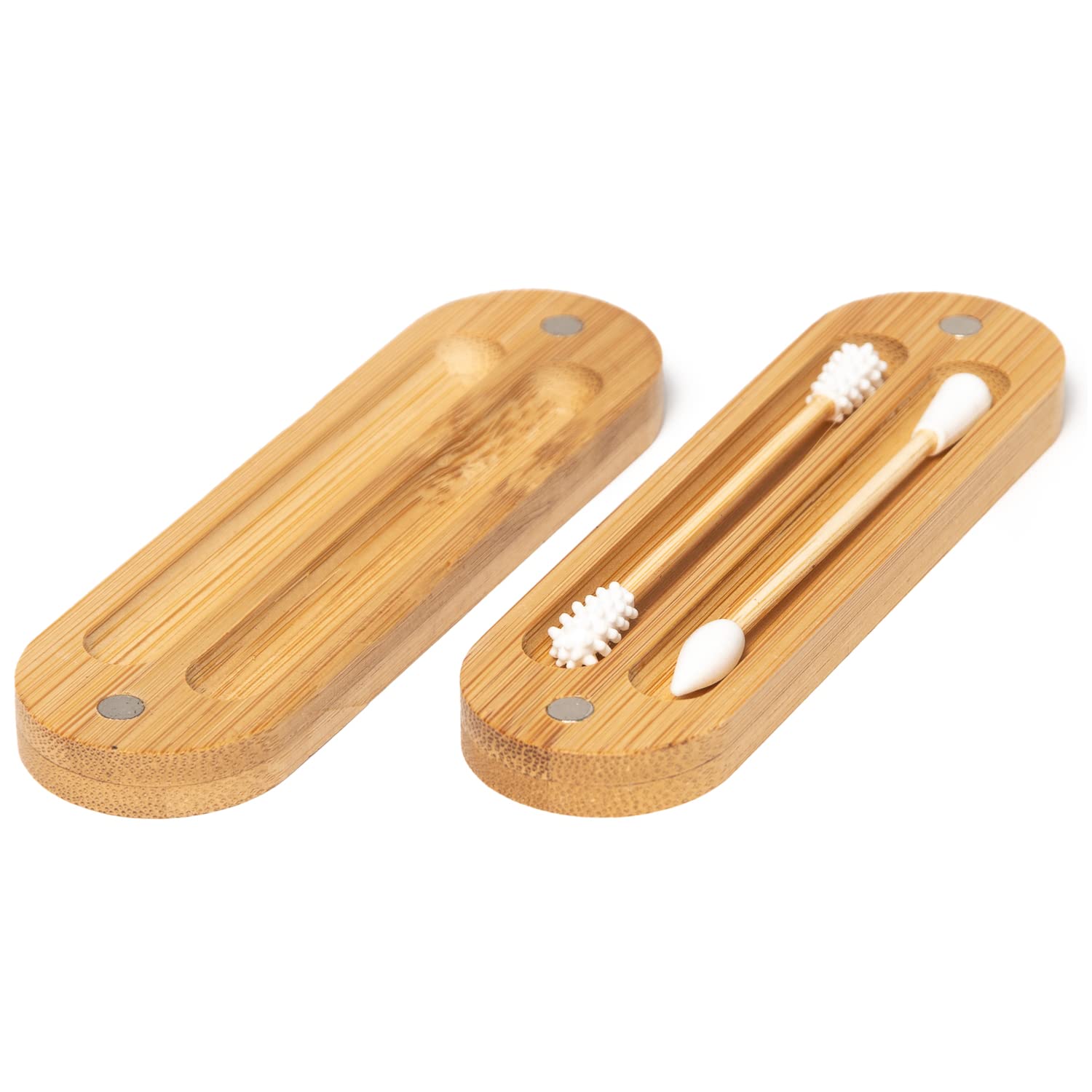 Embouts d'oreille en silicone lavables et boîte en bambou biologique | Coton-tige réutilisable pour les oreilles, | 2 écouvillons inclus | Tampon de maquillage | Produit écologique | Par New Living