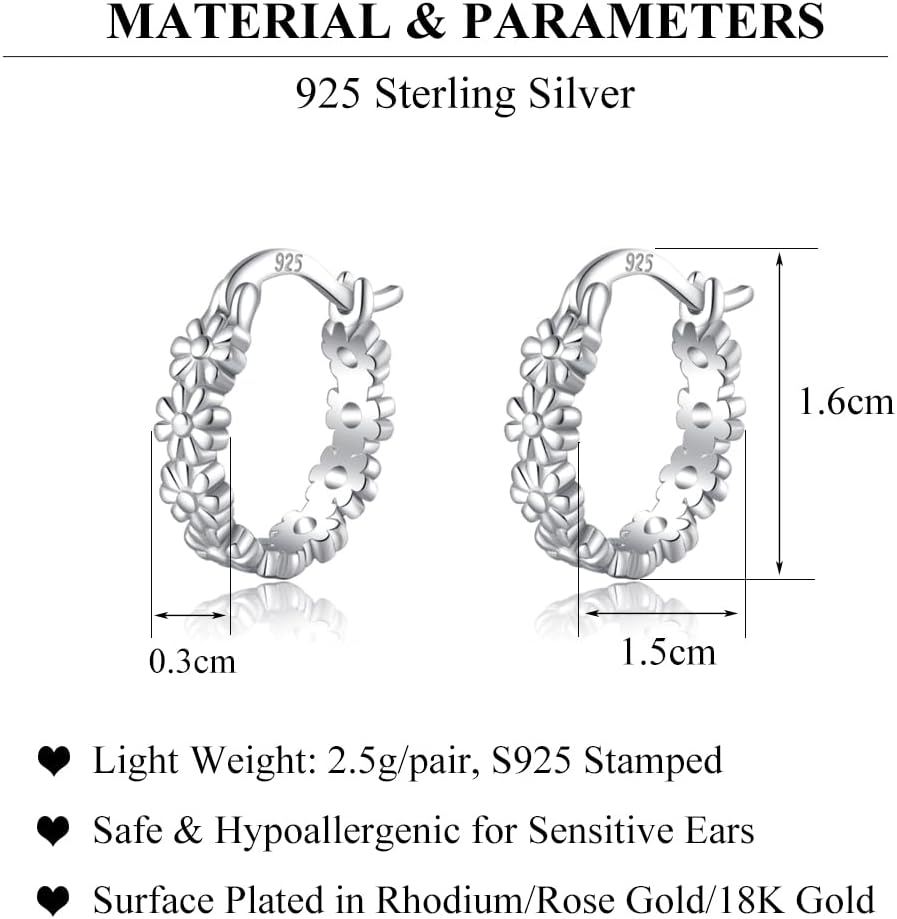 SLUYNZ Solid 925 Sterling Silver Daisy Flower Hoop Earrings for Women Teens Cluster Flower Hoop Earrings - Image 7