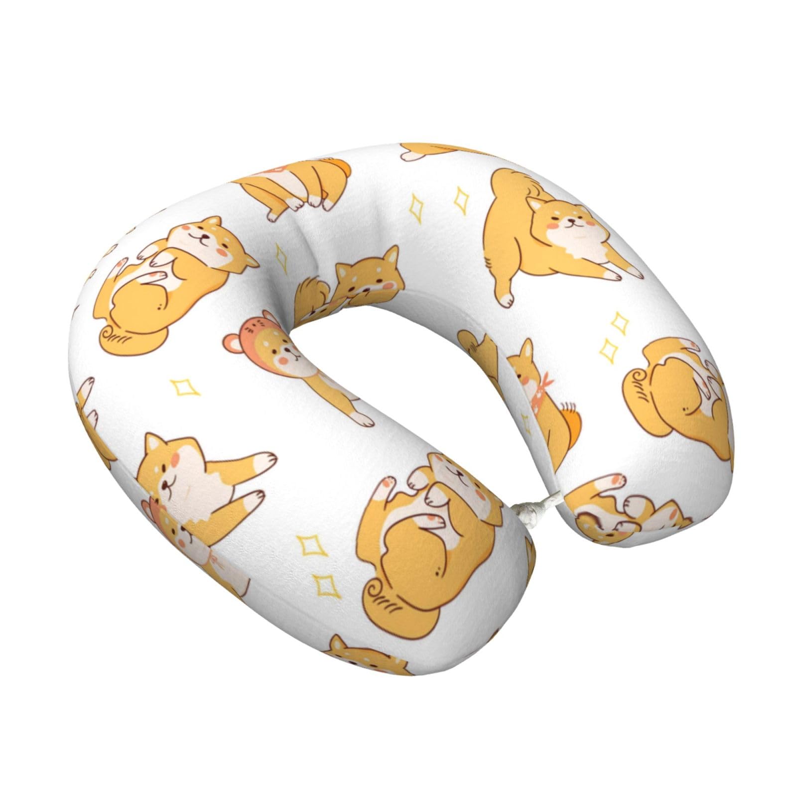 LKYMOH Cute Shiba Inu Dogs Pattern, Travel Neck Pillow U-Shaped Memory Neck Support Soft Comfortable With Washable Cover For Airplane Car Traveling and Office