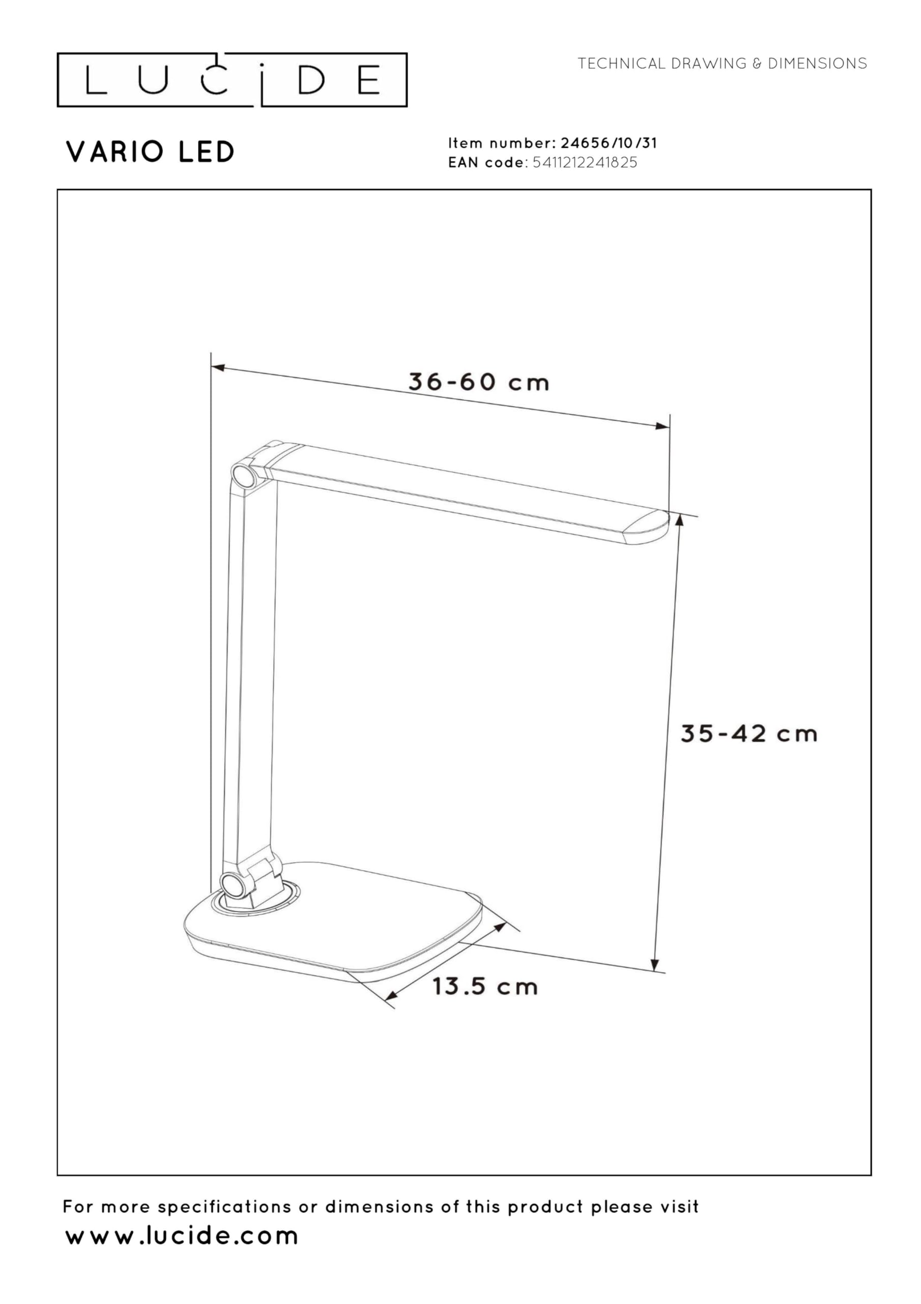 Lucide Vario LED – lampada da tavolo – LED dim. – 1 X 8 W 2700 K – Nero, Metallo, bianco, Integriert 8 wattsW 230 voltsV