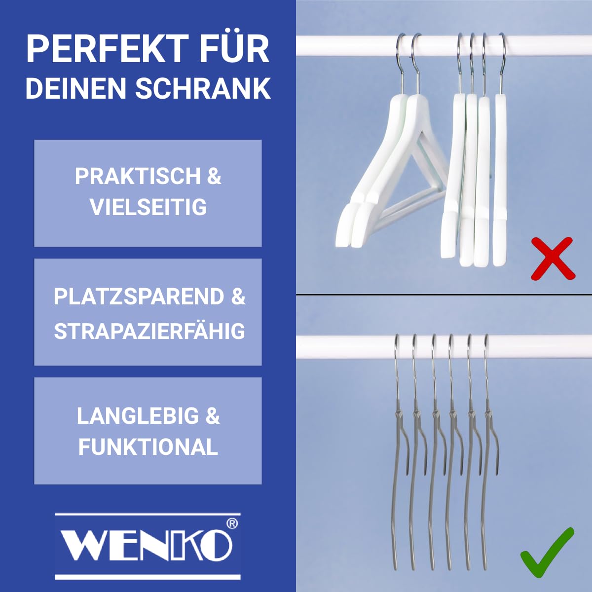 Gruccia Portapantaloni Wenko Per 4 Paia - Rivestimento Antiscivolo, Design Sottile, Cromato Argento/Blu - Foto 10