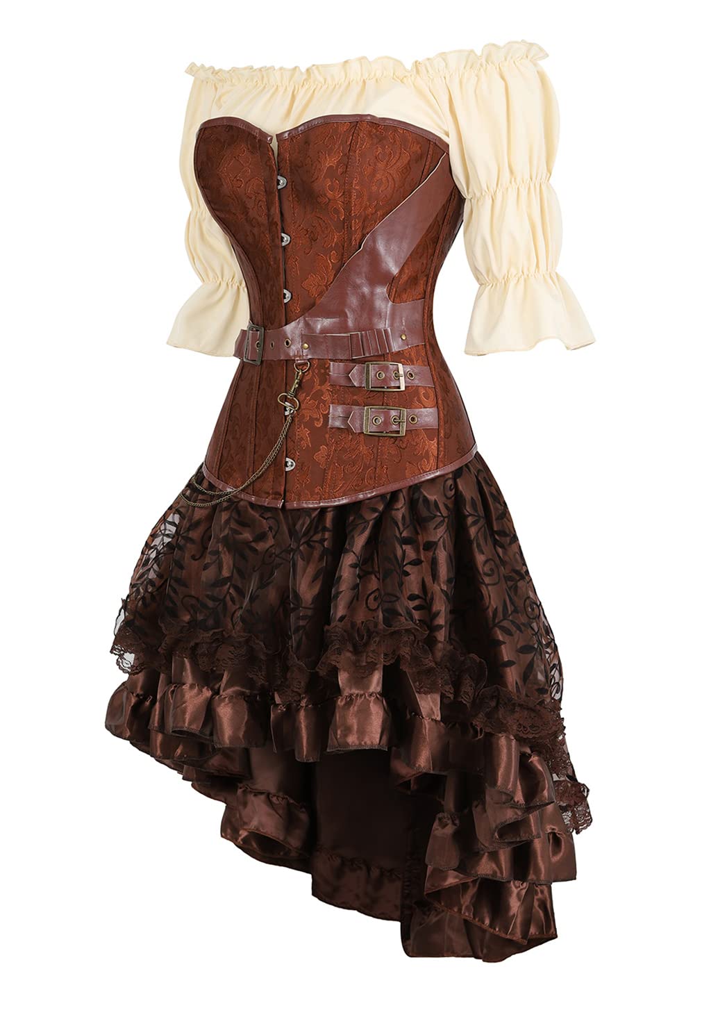 Grebrafan Steampunk Party Corsage mit Rock und Piratenbluse | Halloween Kostüm Korsett Damen Gothic