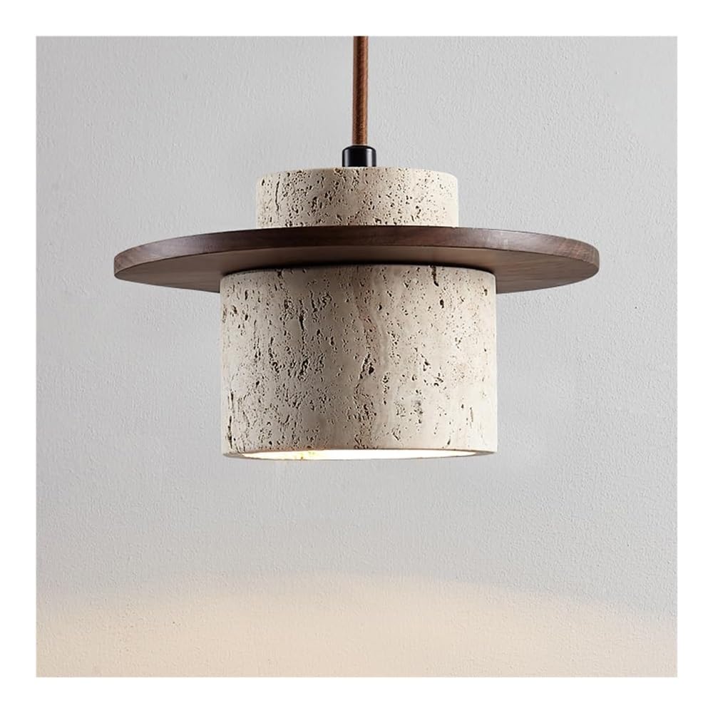 Lámpara Colgante Nórdica de Isla de Cocina - Sombra de Piedra Natural y Travertino - Estilo Japonés Wabi-Sabi para Mesa de Comedor, Mesita de Noche y Restaurante