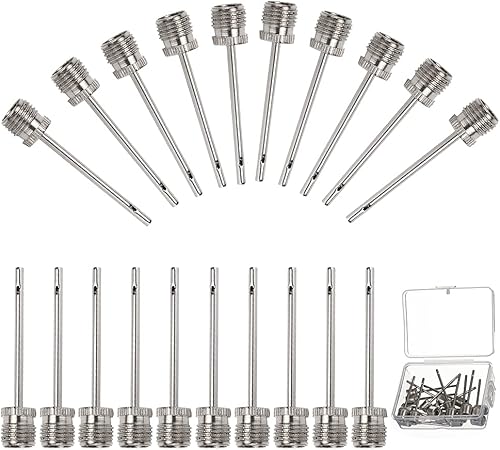 kiniza Paquete de 20 agujas de inflado de aire, bomba de pelota deportiva de fútbol, acero inoxidable, pasadores de inflado para fútbol, voleibol,