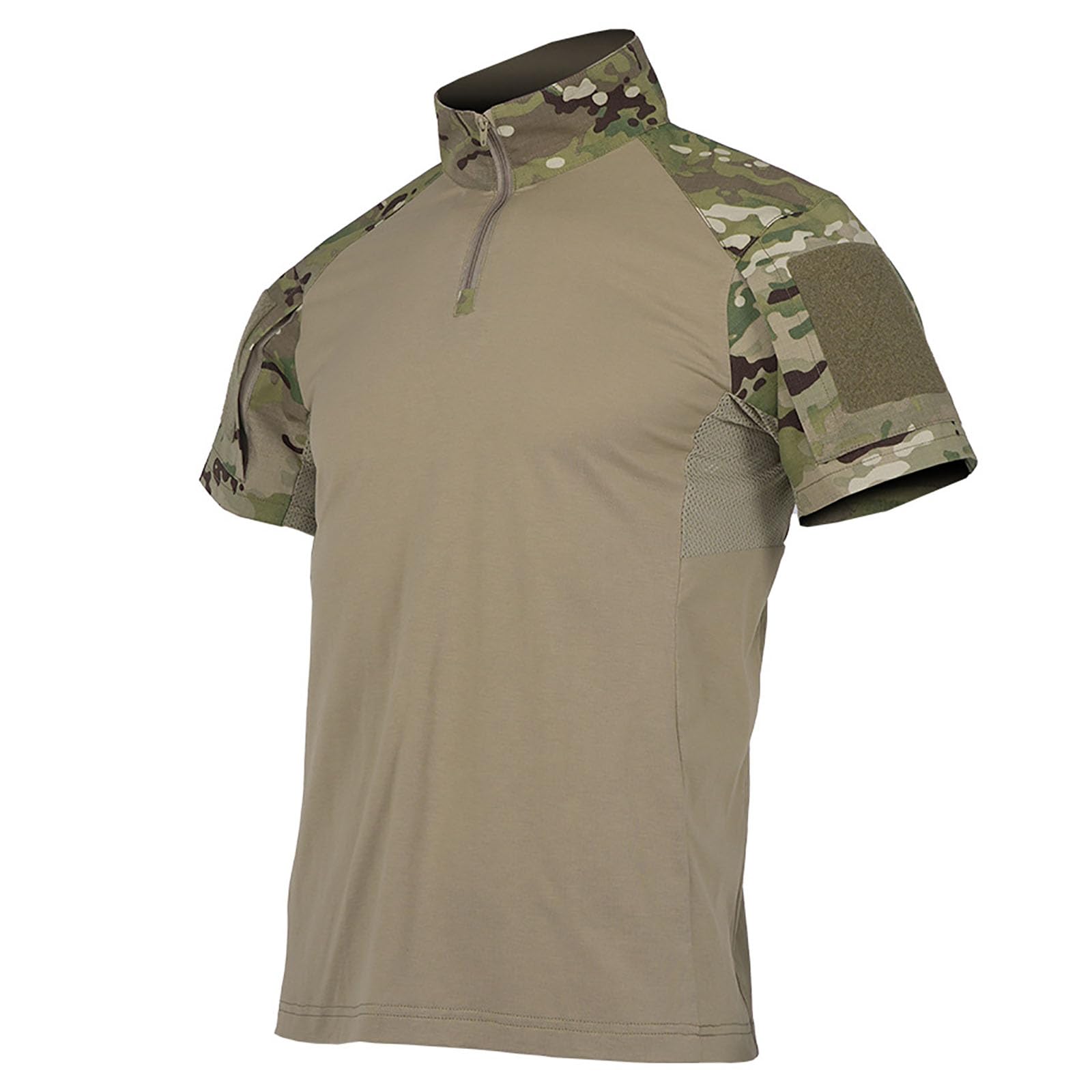 Kinroco Men's Cp Tactical Airsoft T Shirts Short Sleeve Camo Combat Military Hunting Shirt With Zipper Breathable(Size:m,Color:cp)