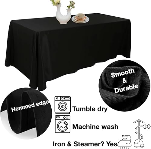 Miniatura 2 de Manteles negros extra grandes. Mesas rectangulares de 8 pies con capacidad para 8 a 10 personas, ideales para eventos como banquetes, bodas y