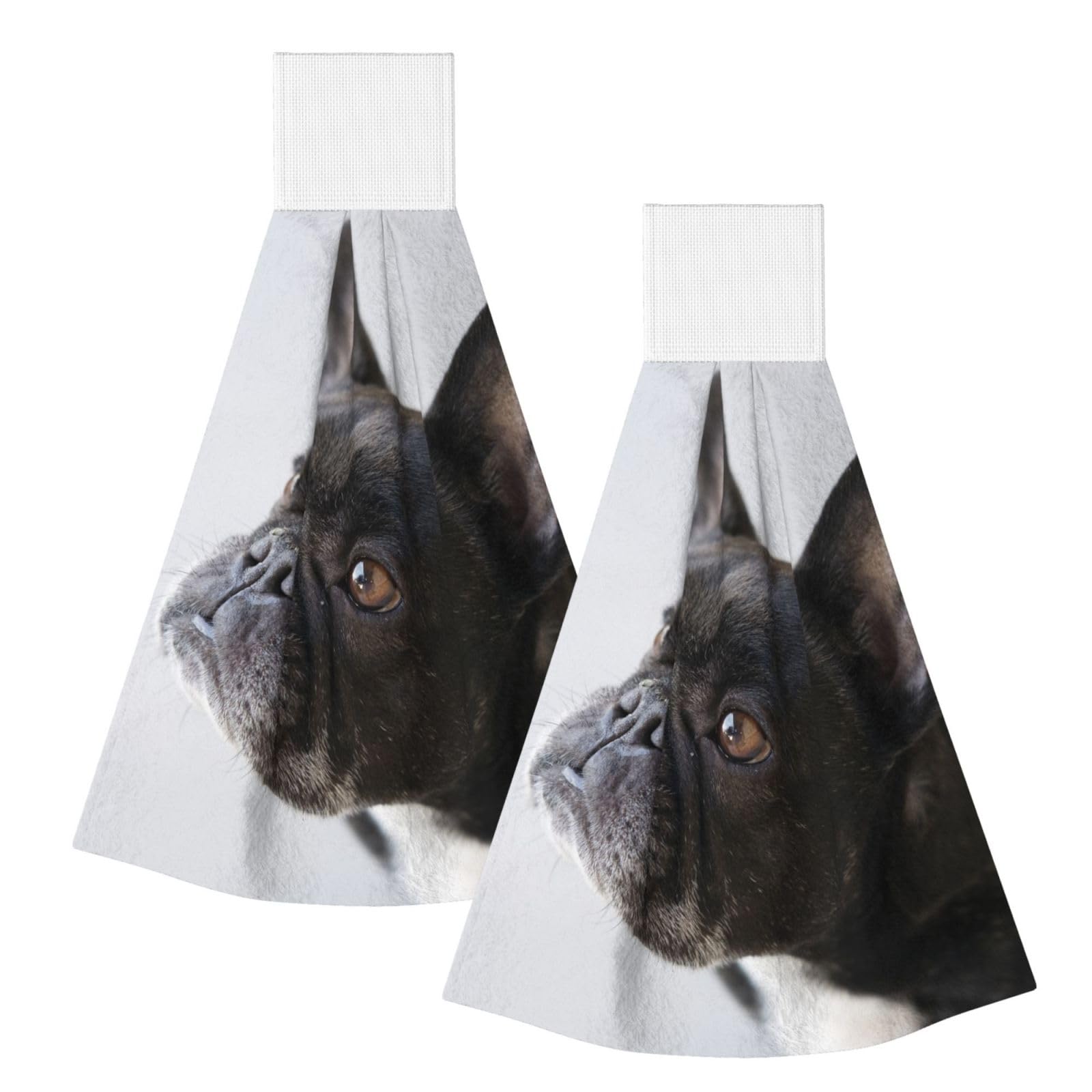 DOPKLNA Sweet Pet Cute Black French Bulldog Puppy, 2 Pcs Hanging Coral Fiber Hand Towels for Bathroom, Absorbent Kitchen Towels