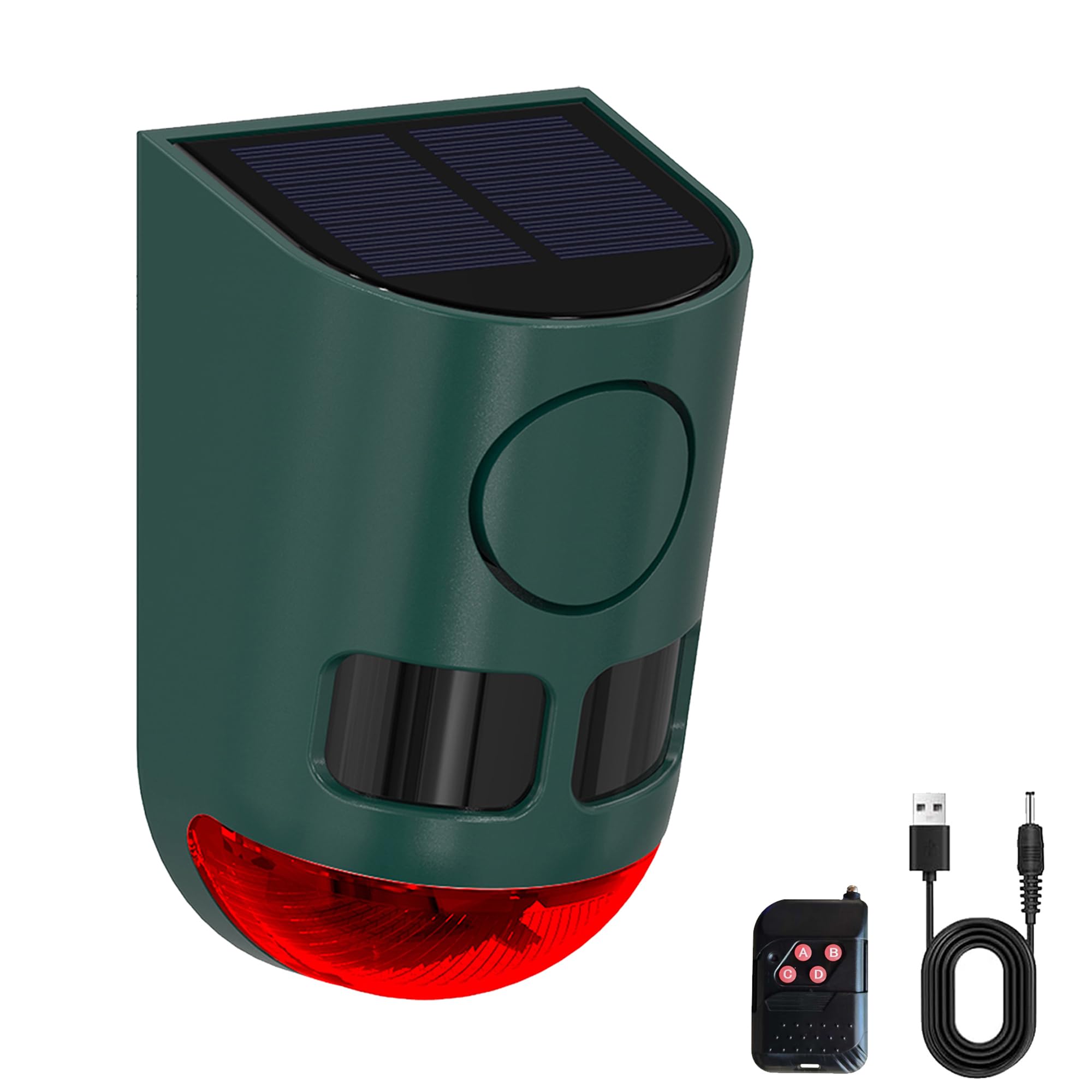 Alarma Solar con Sensor de Movimiento para Exteriores, 110 dB, luz de Alarma con USB, di adiós a los Intrusos