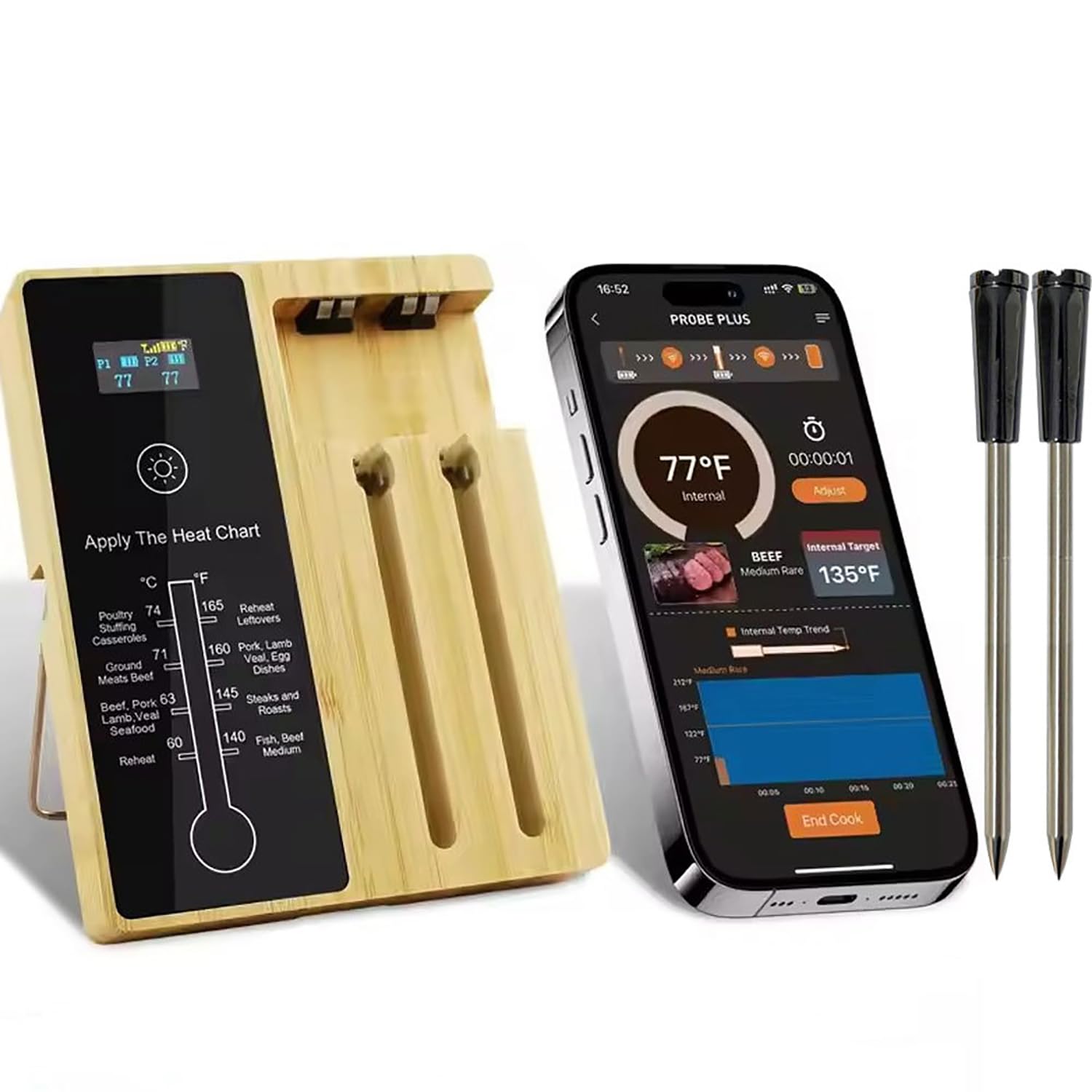 MEATER Plus Wireless Meat Thermometer - Bluetooth Smart Probe for Grilling, Smoking, with 2 IPX7 Waterproof Probes,Oven & BBQ - Monitor Grill Temp & Doneness Remotely (500ft Range)