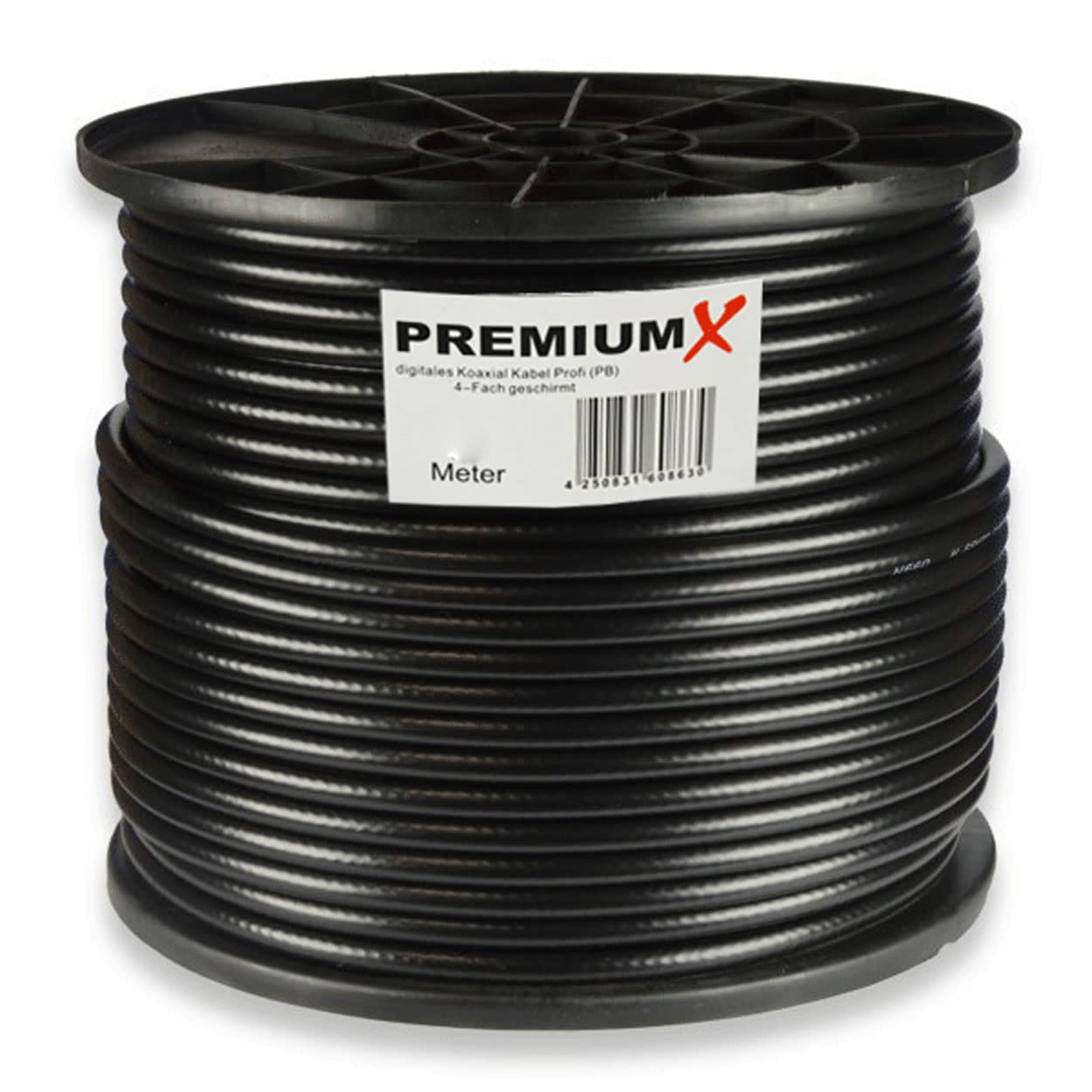 Premium X 100m PROFI Koaxialkabel Schwarz 135dB 4-fach geschirmt REINES KUPFER Koax Kabel Satellitenkabel SAT Antennenkabel