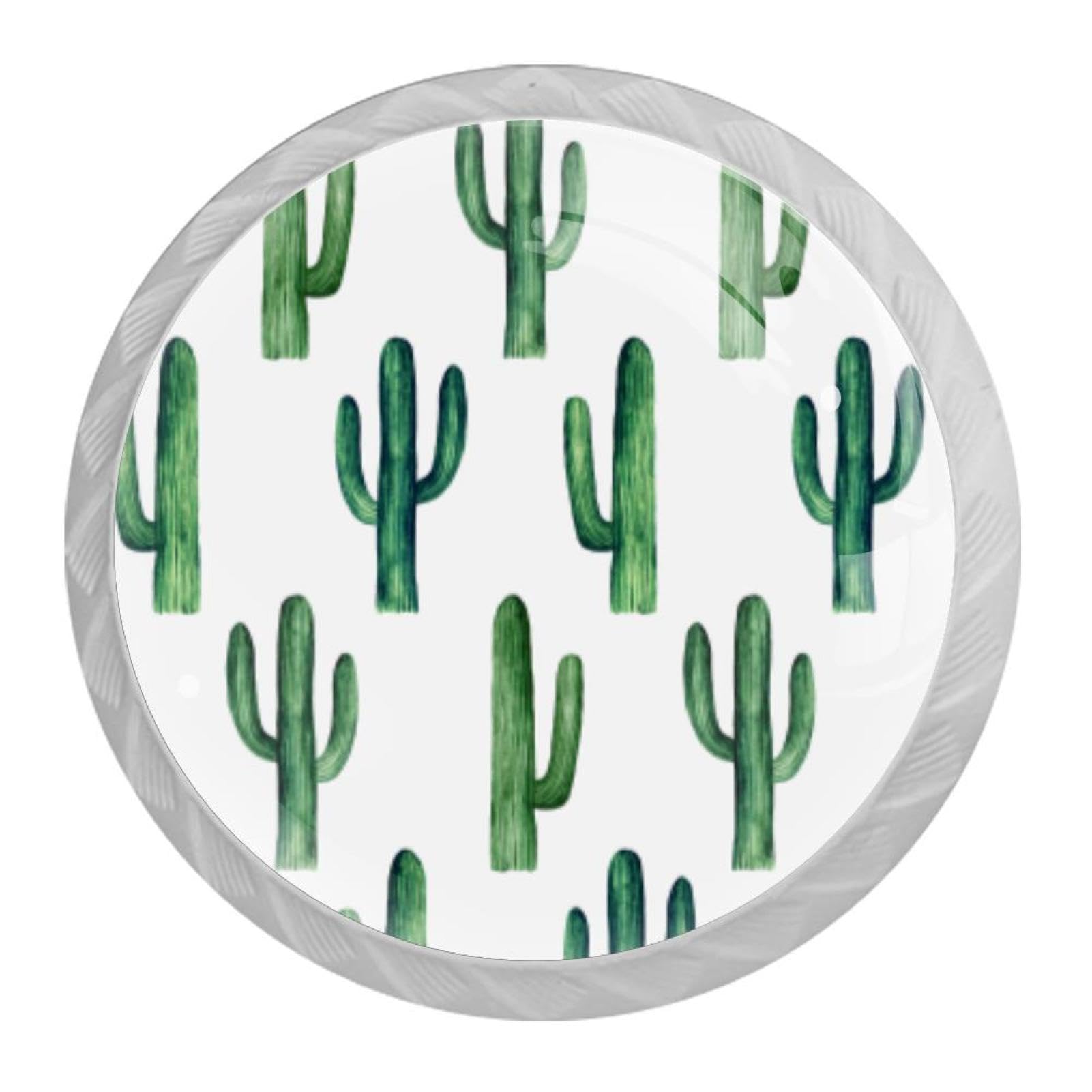 Tqmspg 4 Pieces Drawer Pulls Cactus Cacti Pattern Door Knobs Dresser Handles for Kitchen Wardrobe Cupboard Hardware Furniture