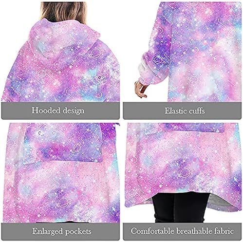 MoneRffi Children Blanket Hoodie Kids Sweater Blanket Sherpa Oversized Blanket Fleece Hooded Sweatshirt (Purple Space,OneSize) 8 61NyiIXJR1L. AC