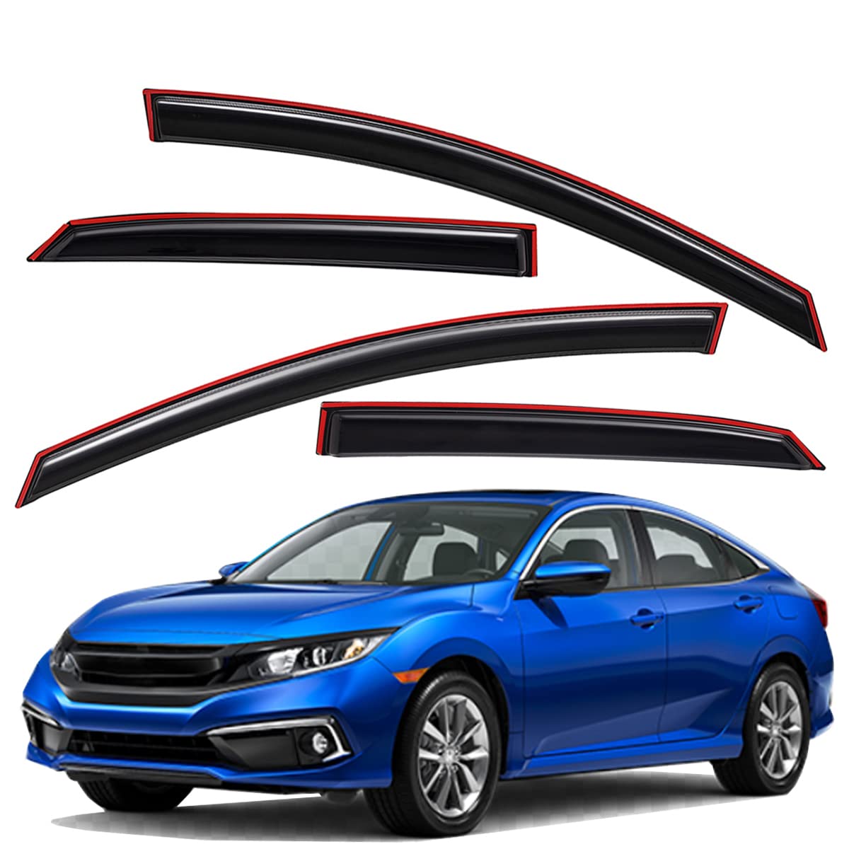 Photo 1 of Lightronic WV194682 in-Channel Side Window Visor Deflector Vent Rain Guard, Dark Smoke Shatterproof Auo Shades, 4-Pieces Set, Fit for 2016-2021 Honda Civic Sedan