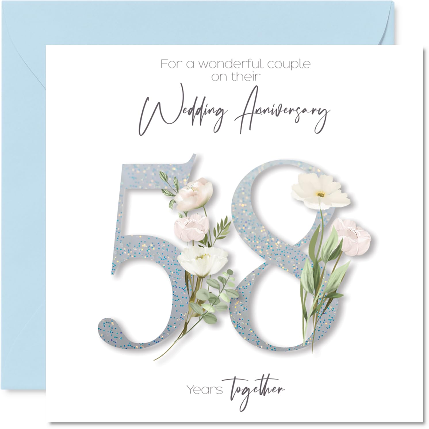 58th Anniversary Card for Women Men - Fancy Floral Flowers - Happy 58 Year Anniversary Card for Family Mum Grandad Dad, 145mm Wedding Anniversaries Greeting Cards