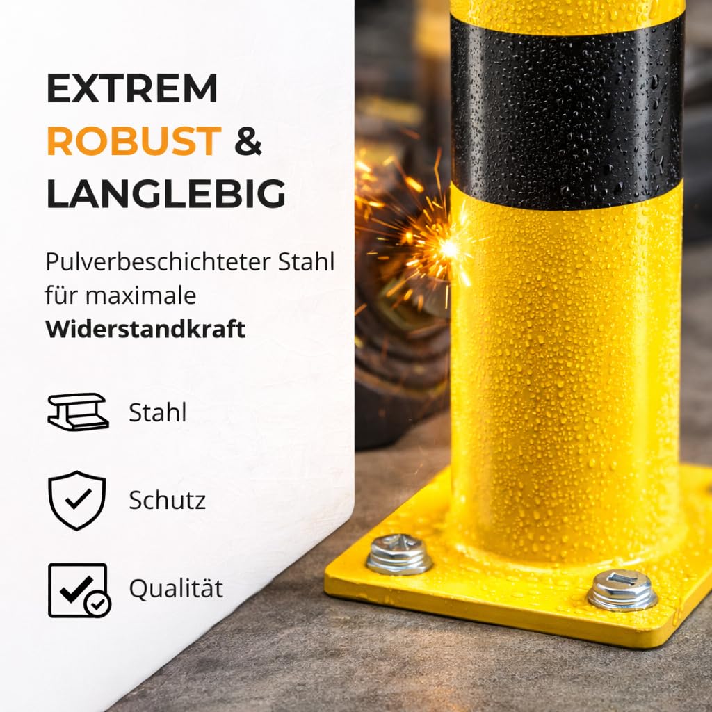 Poller aus Stahl – Lagerschutz für Ecken | Schutzbügel für Regale, Hochregale, Einfahrten, Höfe und Garagen (Pfosten 100 cm)